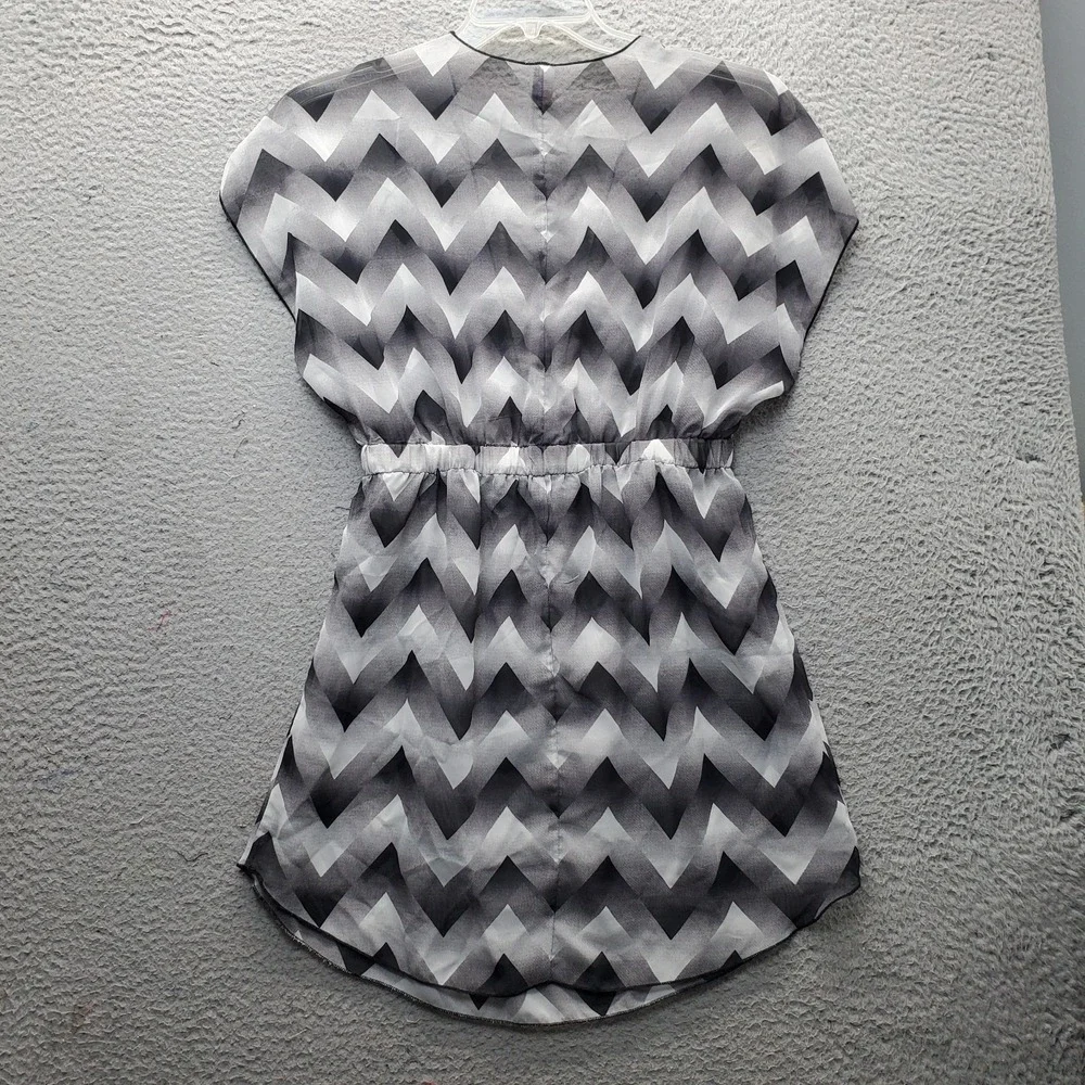 Bongo Smock Swim Cover-Up Dress Women M Multi Sheer Gradient Chevron Deep V-Neck - Picture 2 of 7